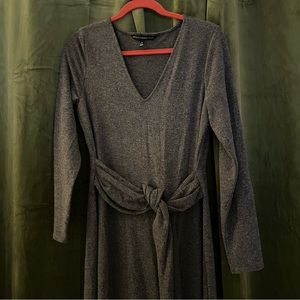 White House Black Market Charcoal Heather Grey Long Sleeve Midi Sweater Dress